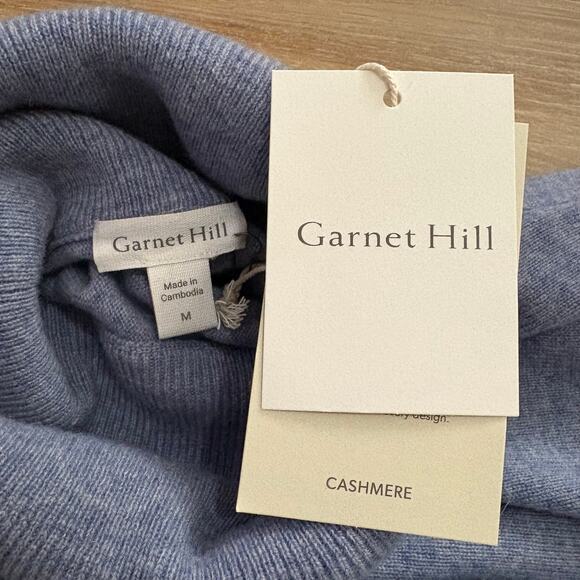 Garnet Hill Wool Cashmere Oversized Turtleneck Sweater Thistle Blue Heather M - Picture 2 of 6